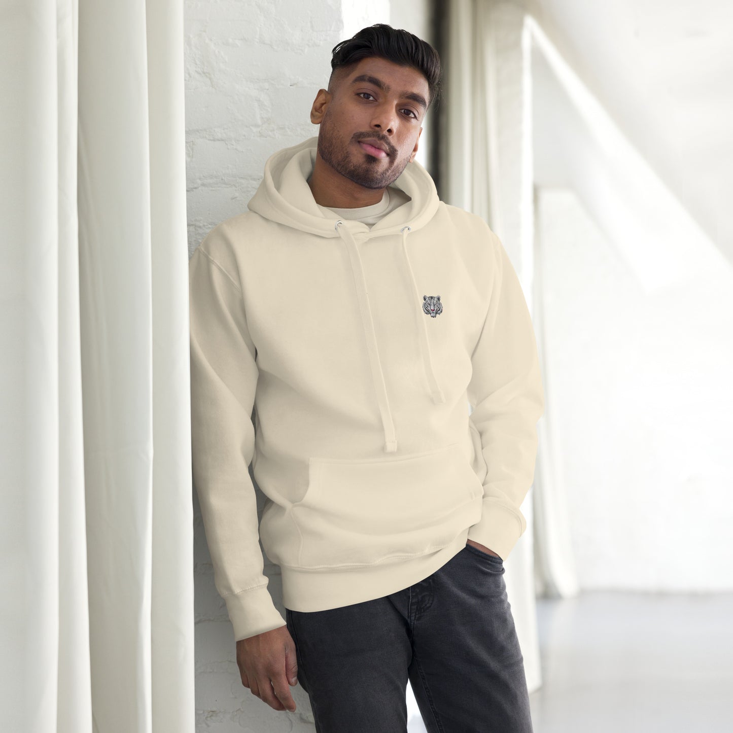 Hommes | Sweat à capuche – Broderie - Tigre blanc