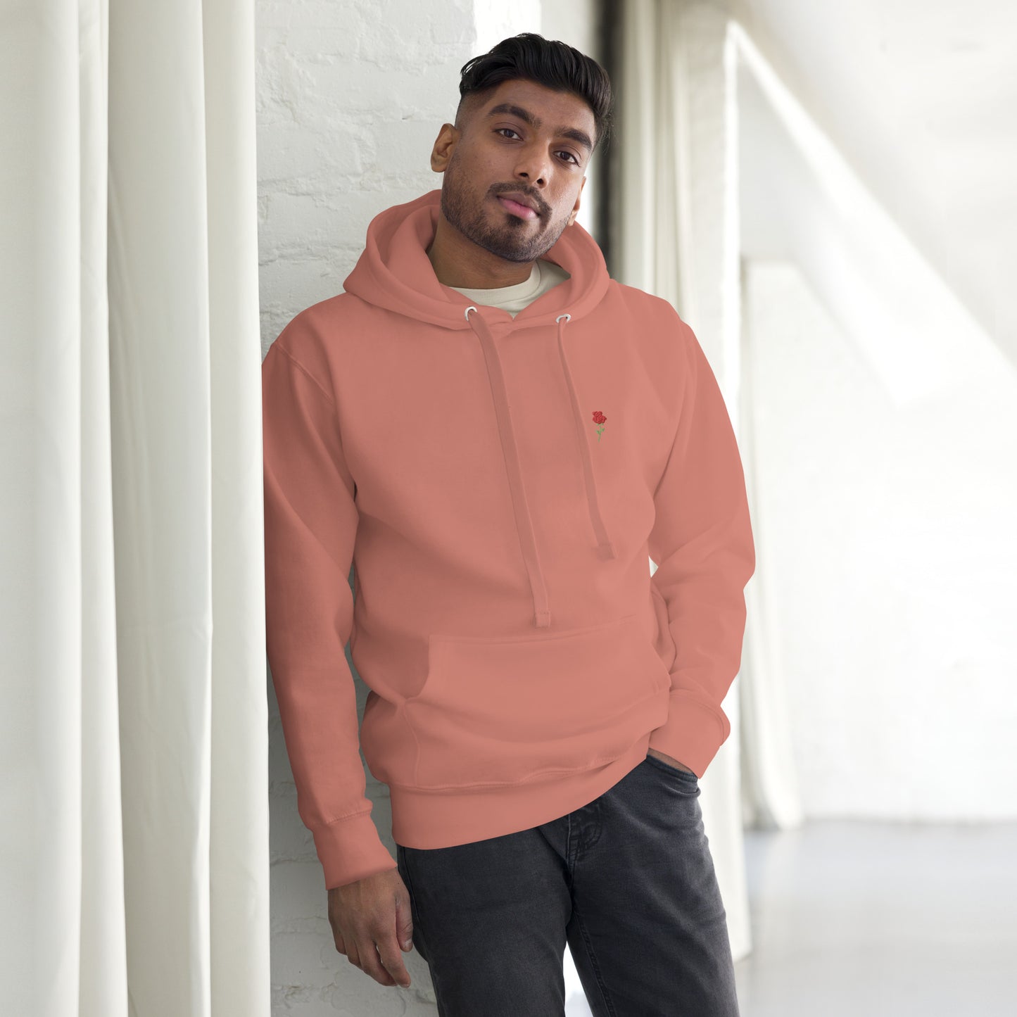 Hommes | Sweat à capuche - Broderie - Rose