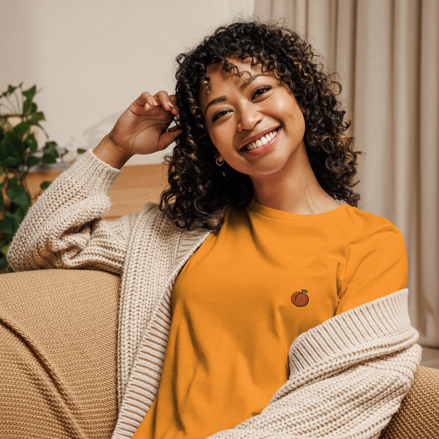 Femmes | T-Shirt - Broderie - Pêche